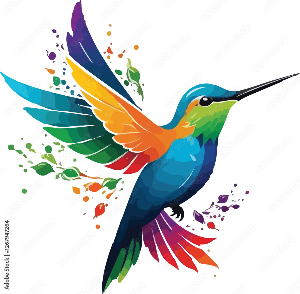 Obraz premium Colorful Hummingbird Illustration vector design, Hummingbird logo and icon Design, Hummingbird vector design