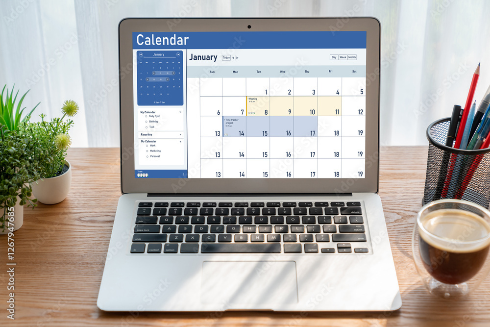 Fototapeta premium Calendar on computer software application for schedule planning for personal organizer and online business snugly