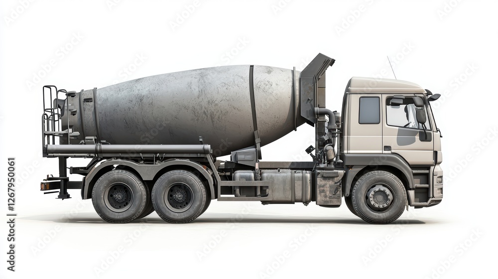 Concrete mixer truck with a rotating drum, isolated on a white background. Concrete mixer truck with a rotating drum, isolated on a white background.