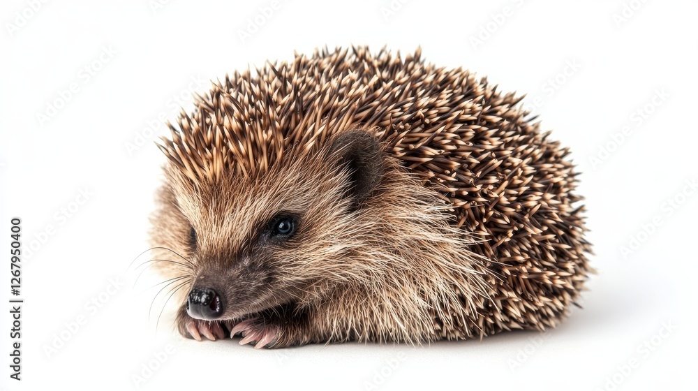 Cute little hedgehog curled up into a ball on a bright white background. Cute little hedgehog curled up into a ball on a bright white background.