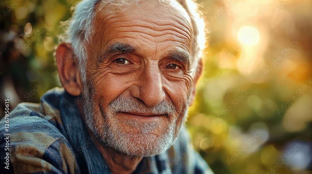 Elderly man with a kind smile, deep wrinkles telling a lifetime of stories. Elderly man with a kind smile, deep wrinkles telling a lifetime of stories.