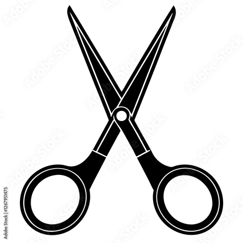 surgical scissor black silhouette vector, Simple silhouette Design vector icon with white background. 