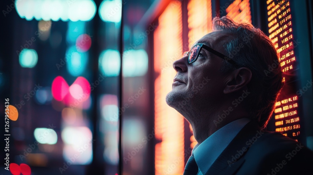 Finance expert standing near a historic trading floor, old stock tickers in the background. Finance expert standing near a historic trading floor, old stock tickers in the background.