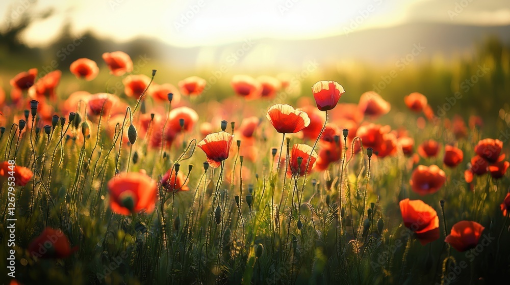Obraz premium National Geographic A field of wild poppies swaying in the warm summer breeze.