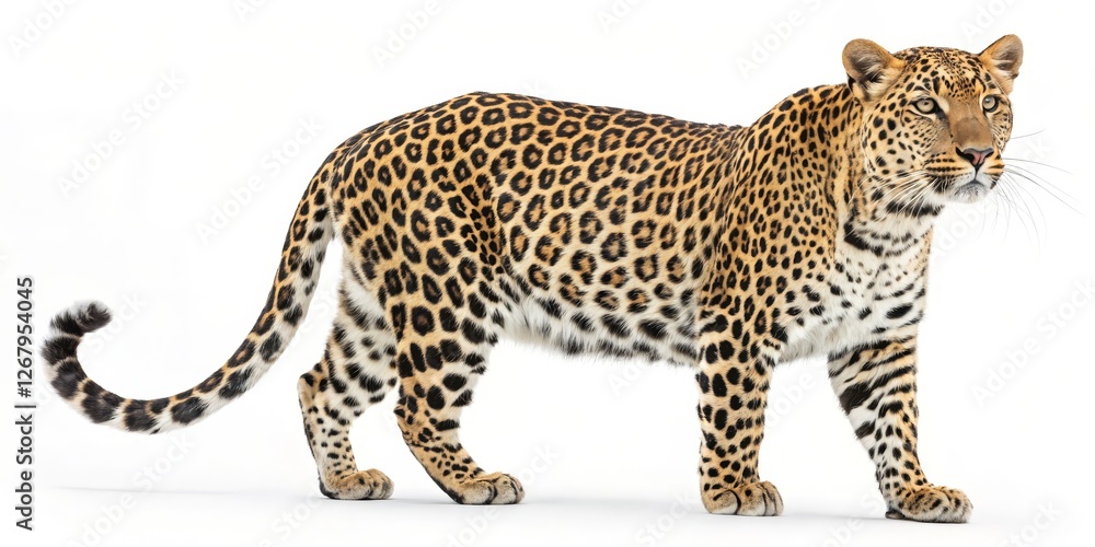 Fototapeta premium Leopard Rosette Coat, Isolated on White Background, Wildlife Photography, Big Cat Wildlife, Big Cats