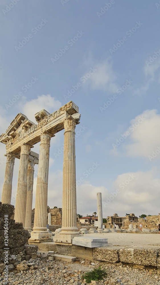 Temple of Apollo at the ancient city of Side in Antalya region on the Mediterranean coast of Turkey. Temple of Apollo at the ancient city of Side in Antalya region on the Mediterranean coast of Turkey.