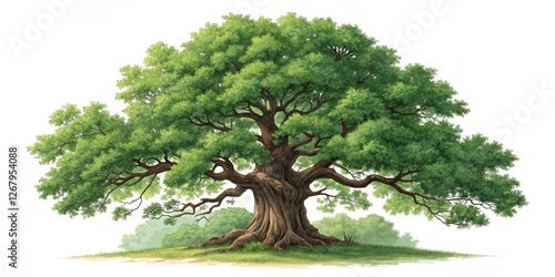 Majestic Oak Tree Illustration, Isolated on White Background, Tree Illustration, Nature Illustration