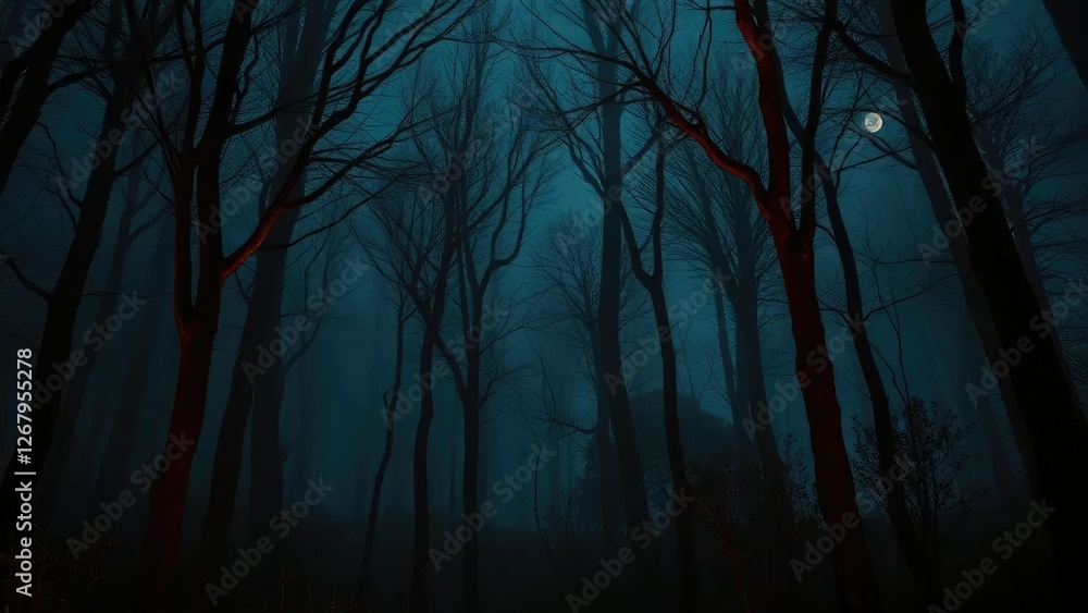 Mysterious forest at night with bats and trees, mysterious, , night Mysterious forest at night with bats and trees, mysterious, , night