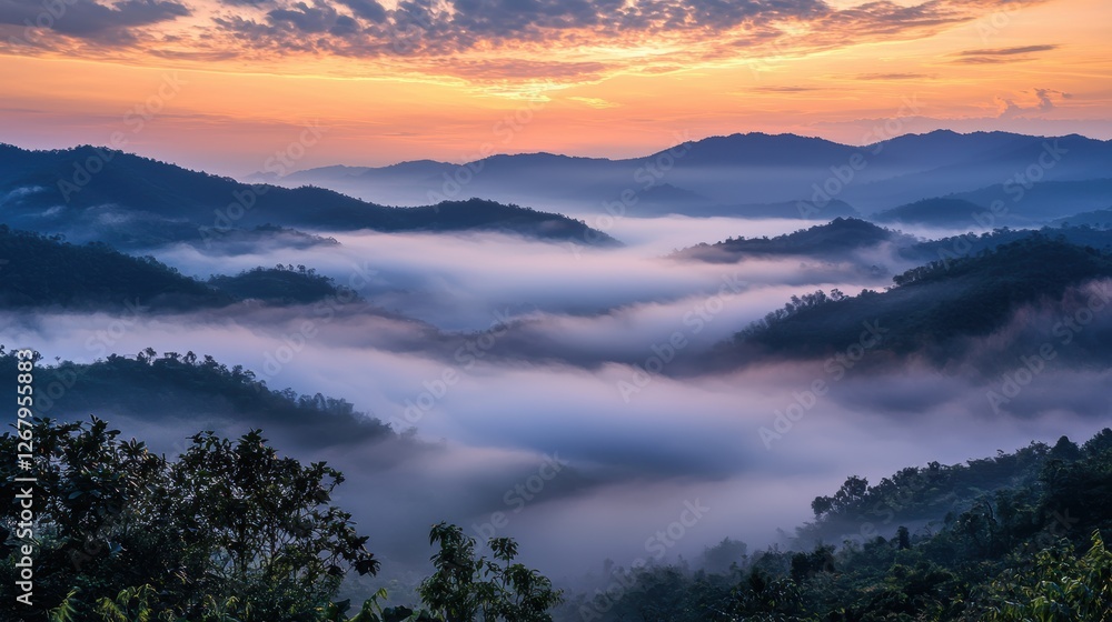 National Geographic A rolling fog covering a vast mountain landscape at sunrise. National Geographic A rolling fog covering a vast mountain landscape at sunrise.