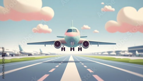 Airplane, Cartoon Airplane, Airplane Taking Off, Airport, Cartoon, Background Image, Travel, Trip, Propeller, Sky, Soaring, Flying, Takeoff, Landing, Illustration, Terminal, Minimalist, Minimalist Sty