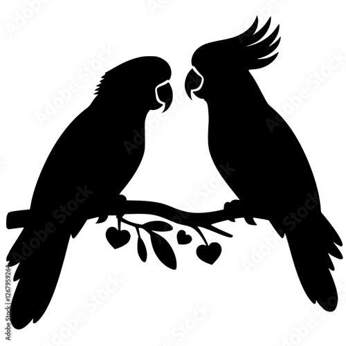 Silhouette of a pair of parrots