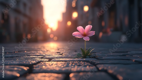Soft pink flower standing strong in city streets images