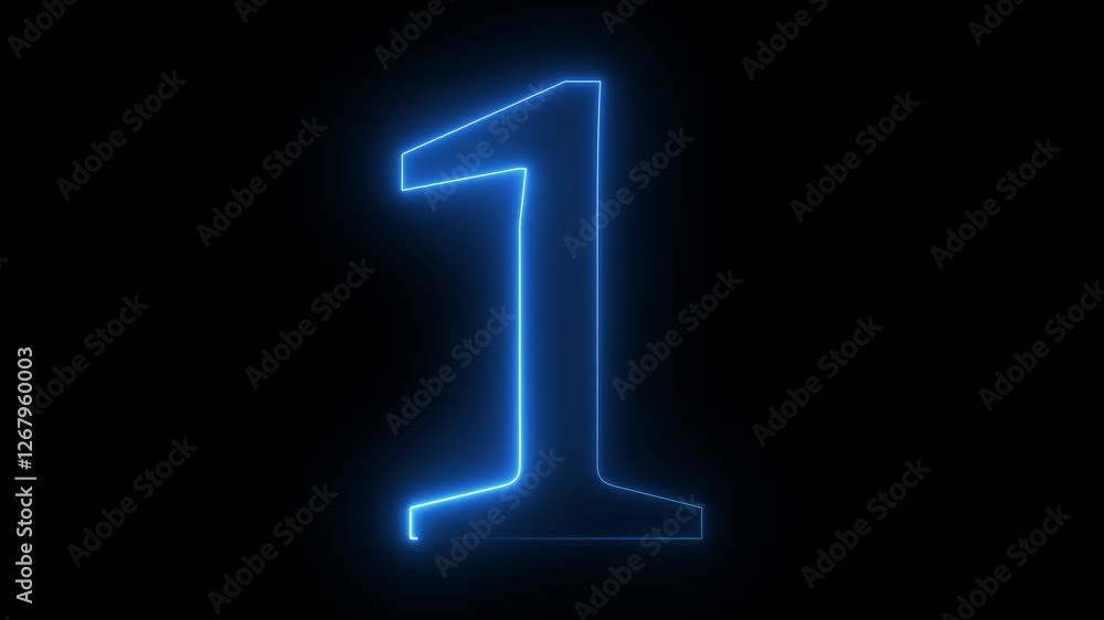1 text animation by cyan color neon on black background.
