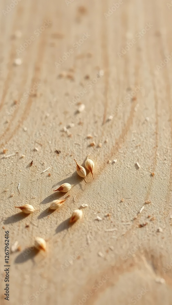 Schima wallichii seed on bleached wooden surface, light source, white, optical Schima wallichii seed on bleached wooden surface, light source, white, optical