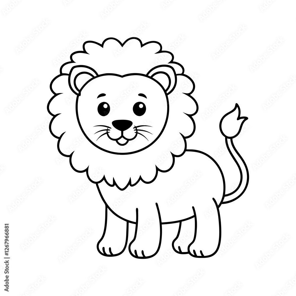 Cute Minimalist Lion Icon Adorable Cartoon Lion Line Art Logo Cute Minimalist Lion Icon Adorable Cartoon Lion Line Art Logo