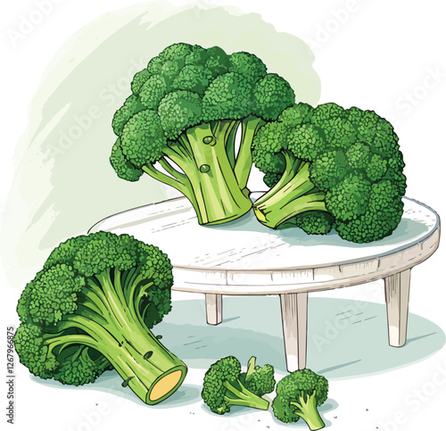 Broccoli on table in white background illustration vector design, Broccoli vector design