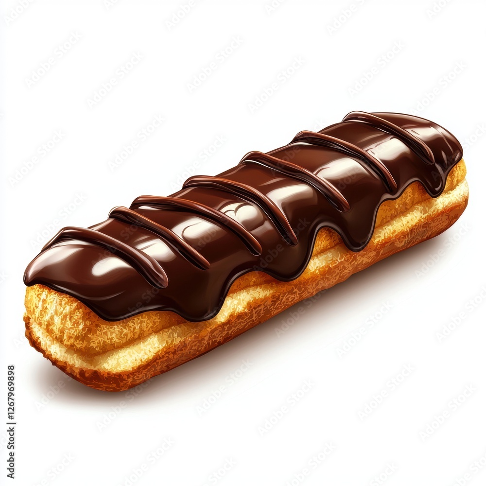 Eclair with chocolate glaze isolated on white Eclair with chocolate glaze isolated on white