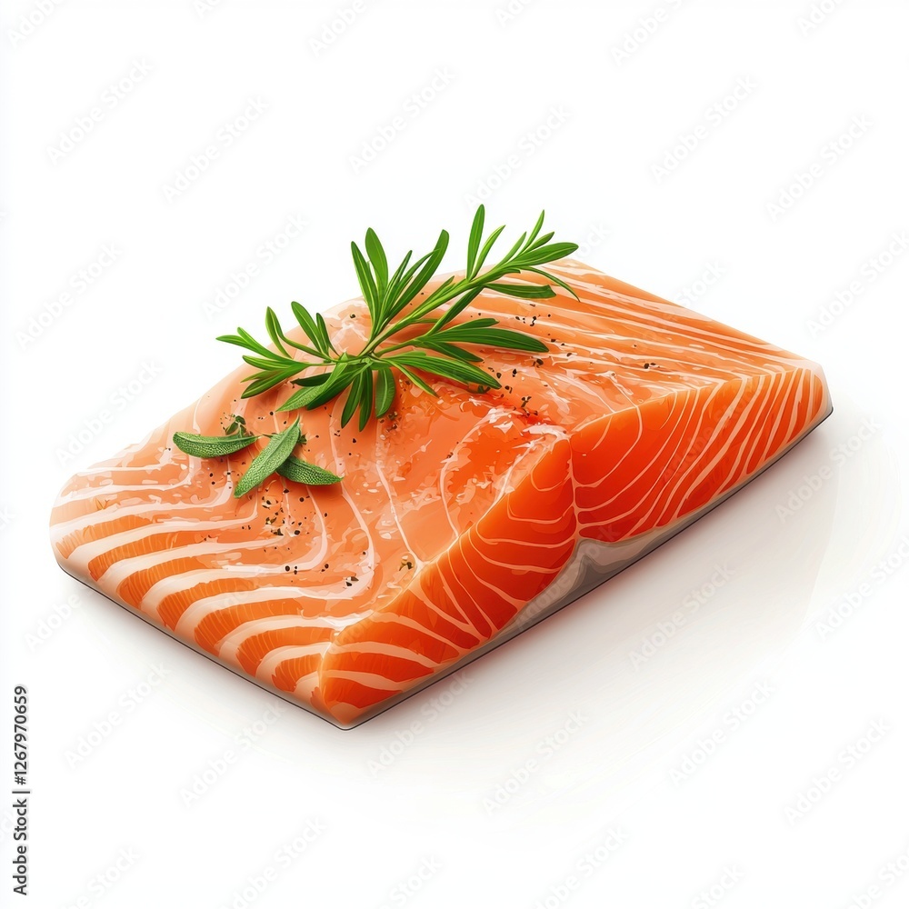 Salmon fillet with herbs isolated on white Salmon fillet with herbs isolated on white