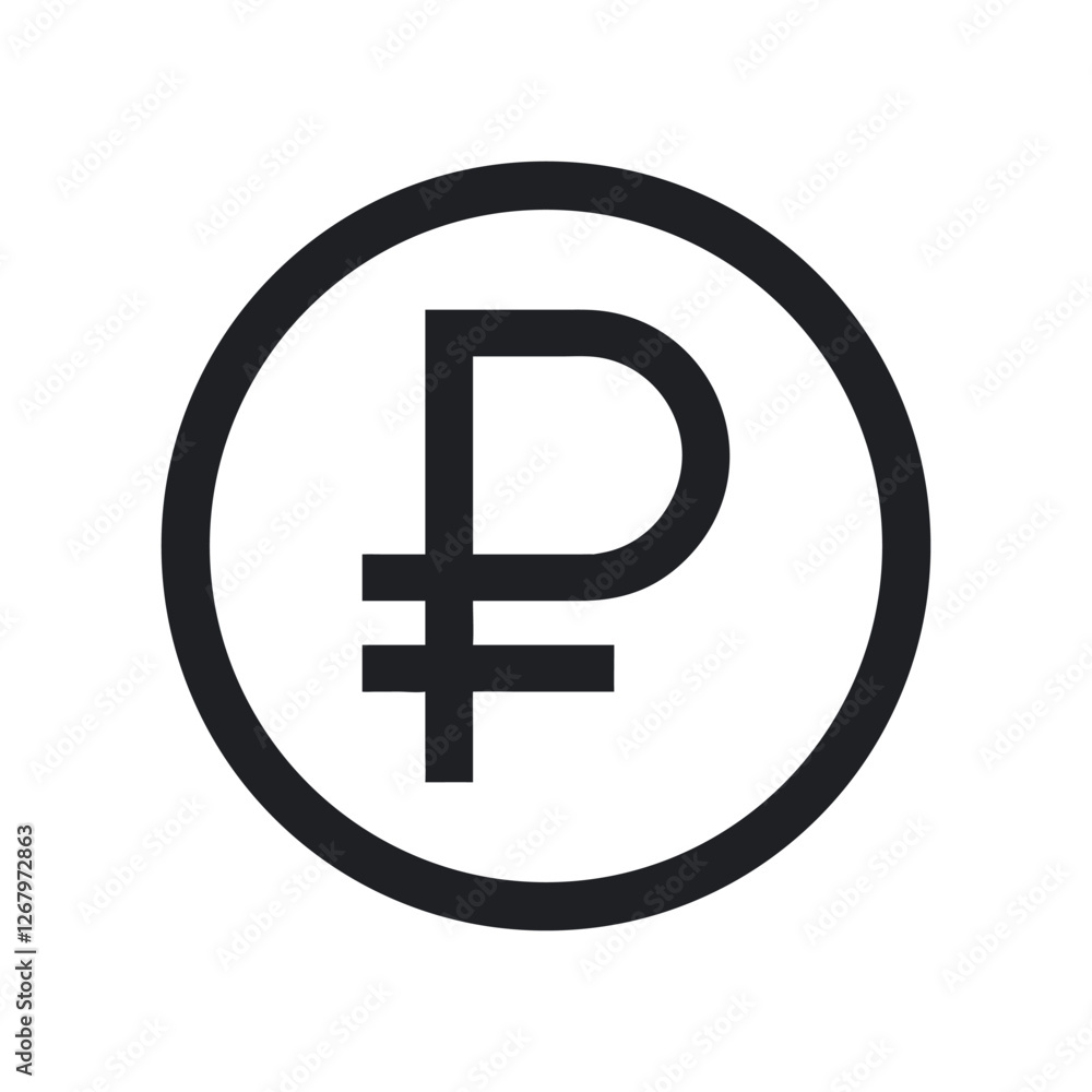 Currency symbol, Russian ruble icon, circular
design, white background, black ruble sign,
minimalist financial logo, simple geometric
shapes, vector graphics, flat design style Currency symbol, Russian ruble icon, circular
design, white background, black ruble sign,
minimalist financial logo, simple geometric
shapes, vector graphics, flat design style