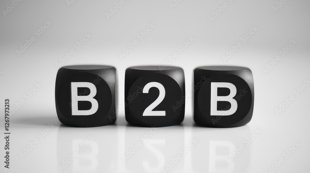 Three black dice spell out business to business acronym Three black dice spell out business to business acronym