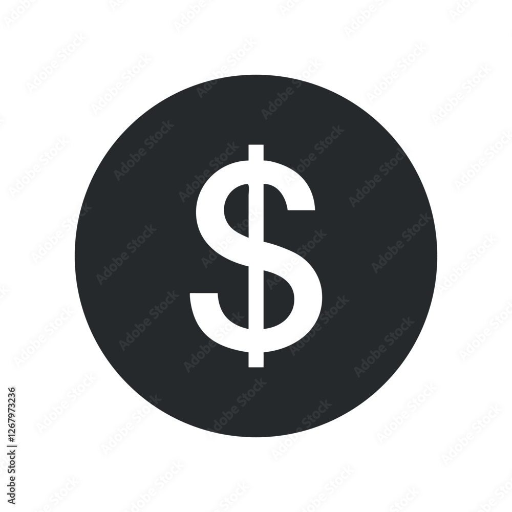 Minimalist Dollar Sign Icon – White Background, Flat Style, Financial Symbol Minimalist Dollar Sign Icon – White Background, Flat Style, Financial Symbol