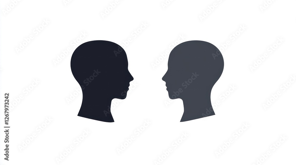 Two profile silhouettes facing each other, communication concept Two profile silhouettes facing each other, communication concept