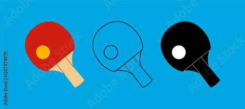 Ping pong rackets set icon color, outline, black and white. For sports themes, outdoor games and team activity concepts. Flat vector on coloured background.