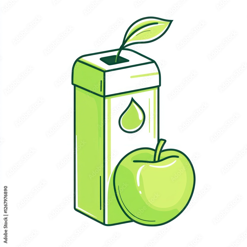 Green apple juice carton, leaf, recycling Green apple juice carton, leaf, recycling