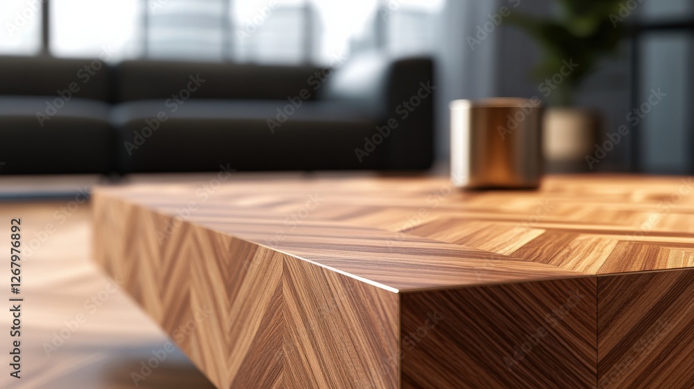 closeup of a wooden coffee table in a modern living room closeup of a wooden coffee table in a modern living room
