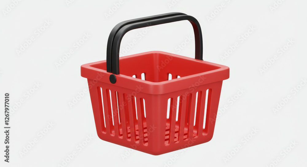 Fototapeta premium Red 3D Shopping Basket with Black Handles