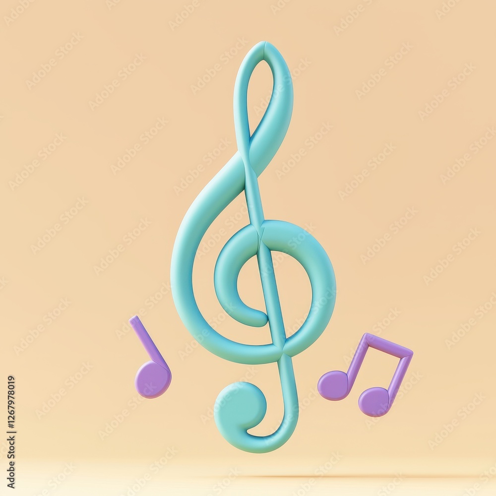 Sound with audio and depth idea. Musical treble clef with notes on a soft background. Sound with audio and depth idea. Musical treble clef with notes on a soft background.