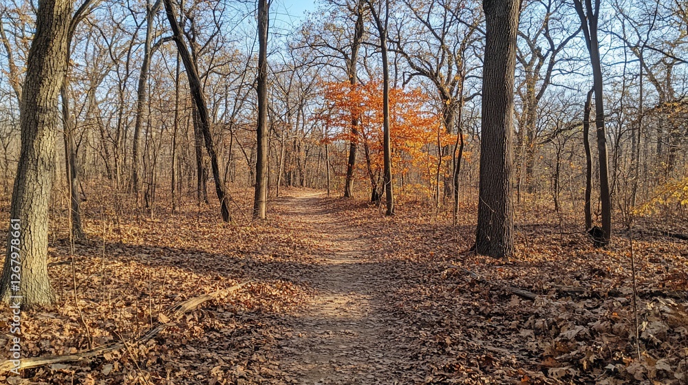 Autumn trail path through forest with orange leaves. Autumn trail path through forest with orange leaves.