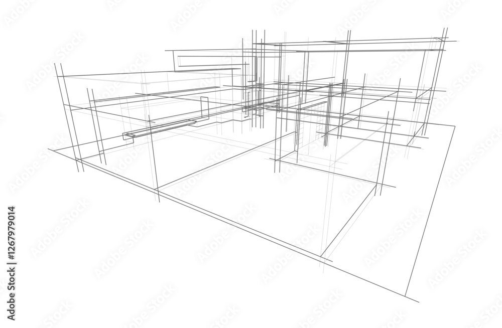 house building sketch architecture 3d illustration house building sketch architecture 3d illustration