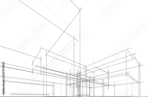 house building sketch architecture 3d illustration