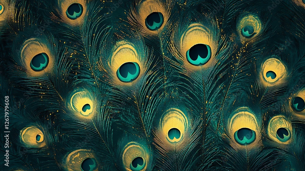 Obraz premium Striking peacock feather composition in bold hues images
