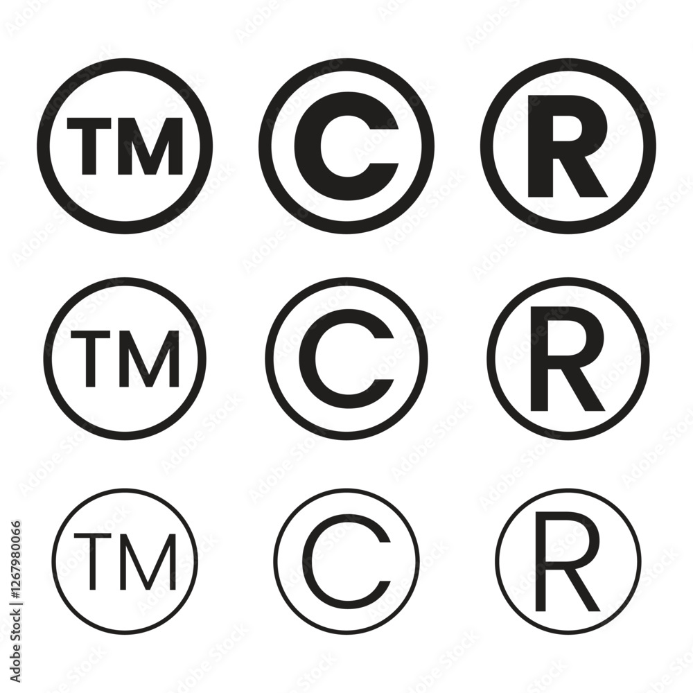 Set of registered trademark symbols in black vector 10 eps. Set of registered trademark symbols in black vector 10 eps.