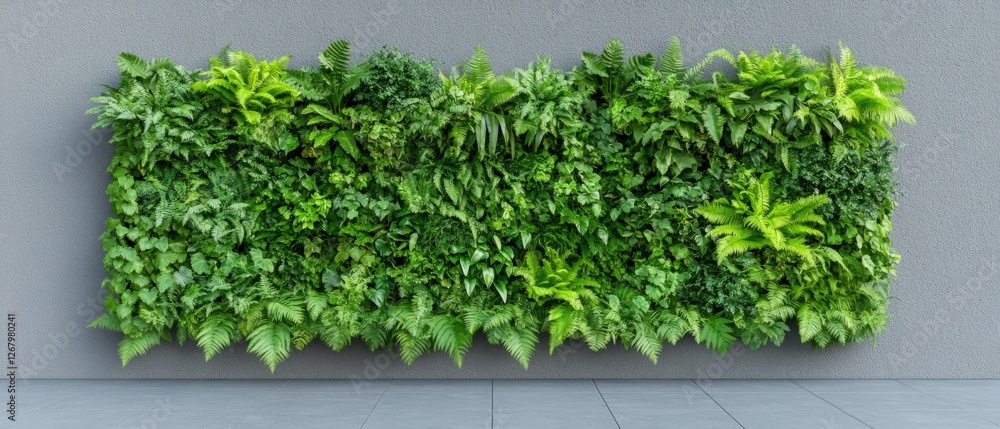 Naklejka premium vertical garden with vibrant green foliage on a gray wall