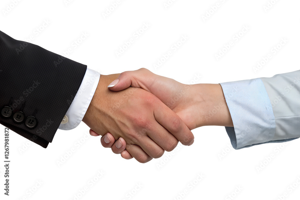 Man and woman handshake isolated on the transparent background. Business partners. Collaboration concept
Man and woman handshake isolated on the transparent background. Business partners. Collaboration concept