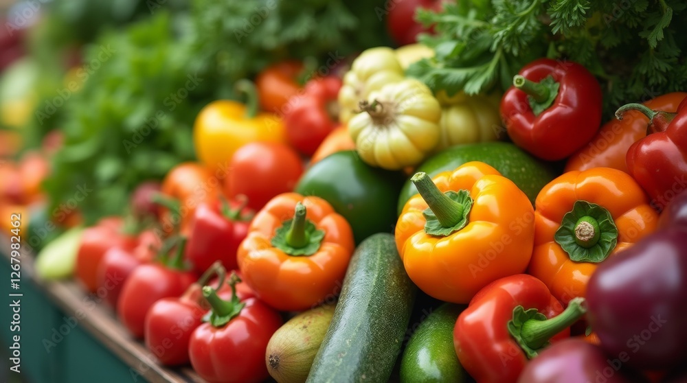 Close-up of a beautifully arranged agricultural produce display featuring colorful vegetables and fruits Close-up of a beautifully arranged agricultural produce display featuring colorful vegetables and fruits
