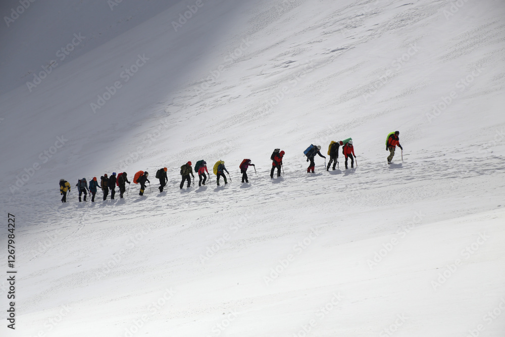 alpinism in the snowy mountains