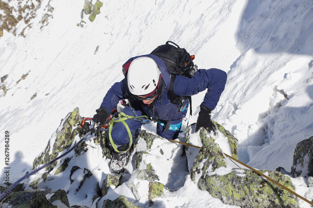 alpinism in the snowy mountains