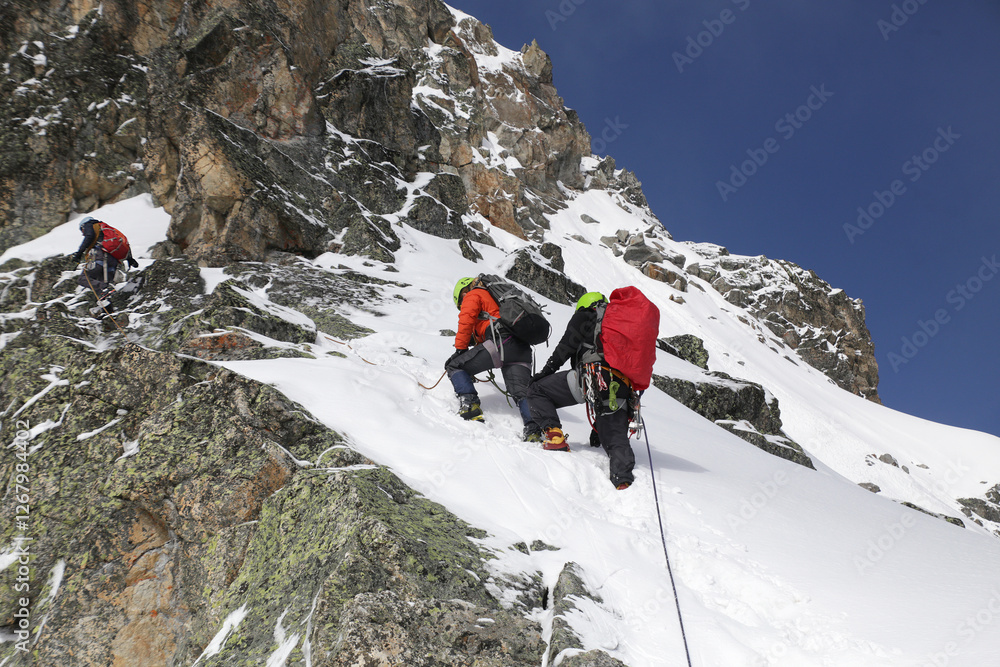 alpinism in the snowy mountains