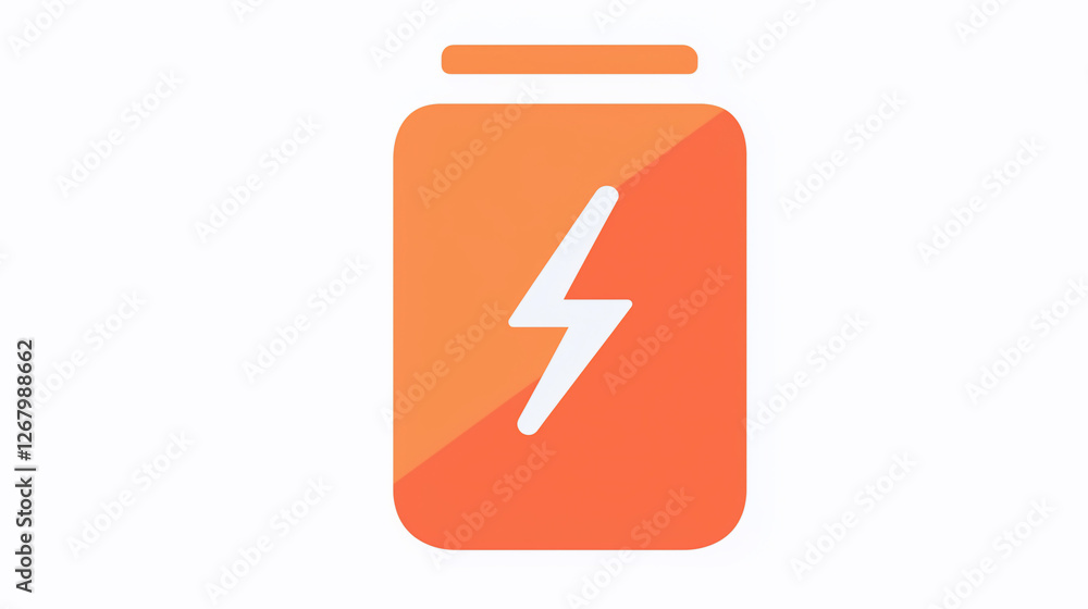 Professional app logo of battery featuring orange lightning bolt for battery life tracking on Pure White Background Professional app logo of battery featuring orange lightning bolt for battery life tracking on Pure White Background