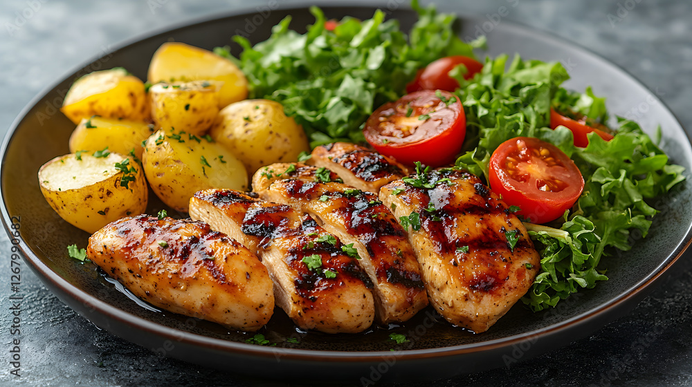 Delicious Grilled Chicken Skewers on Barbecue With Fresh Vegetables and Cilantro Delicious Grilled Chicken Skewers on Barbecue With Fresh Vegetables and Cilantro