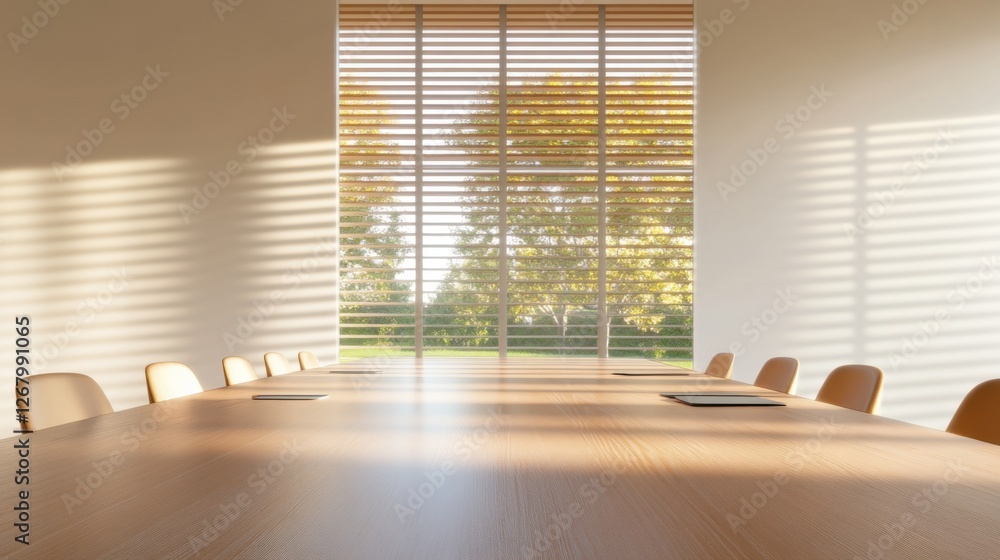 Fototapeta premium meeting room with long table and window blinds