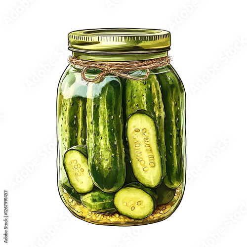 Hand-drawn jar of pickles, png photo