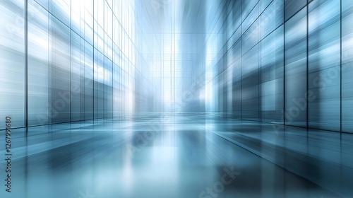 Cityscape corridor, blurred motion, glass building, background light, modern design