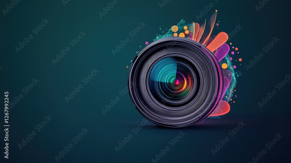 Colorful Camera Lens Design with Vibrant Swirls and Bright Shapes Colorful Camera Lens Design with Vibrant Swirls and Bright Shapes