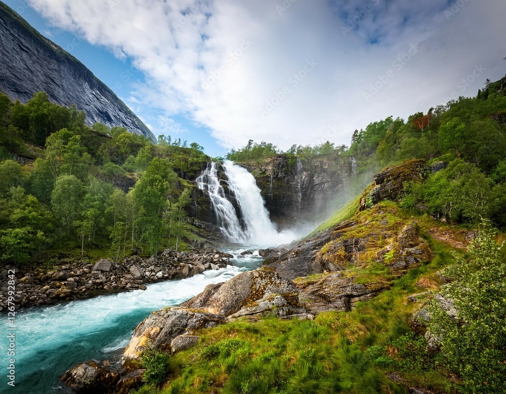 Fototapeta premium skrelifallan waterfall surroundings skrelia lyngdal norway