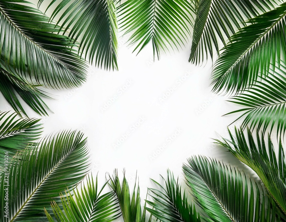overlay frame from fresh green jungle palm leaves on white background overlay frame from fresh green jungle palm leaves on white background